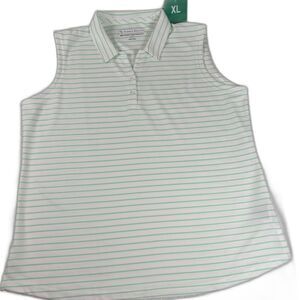 Pebble Beach Womens XL Sleeveless Golf Polo Shirt Dry-Luxe Green Striped NWT